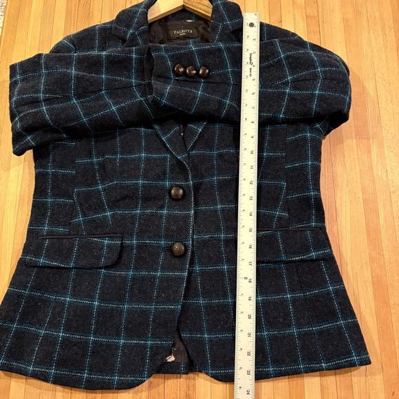 Talbots Blue Plaid Wool Blend Blazer Classic Academia Preppy - Picture 8 of 8